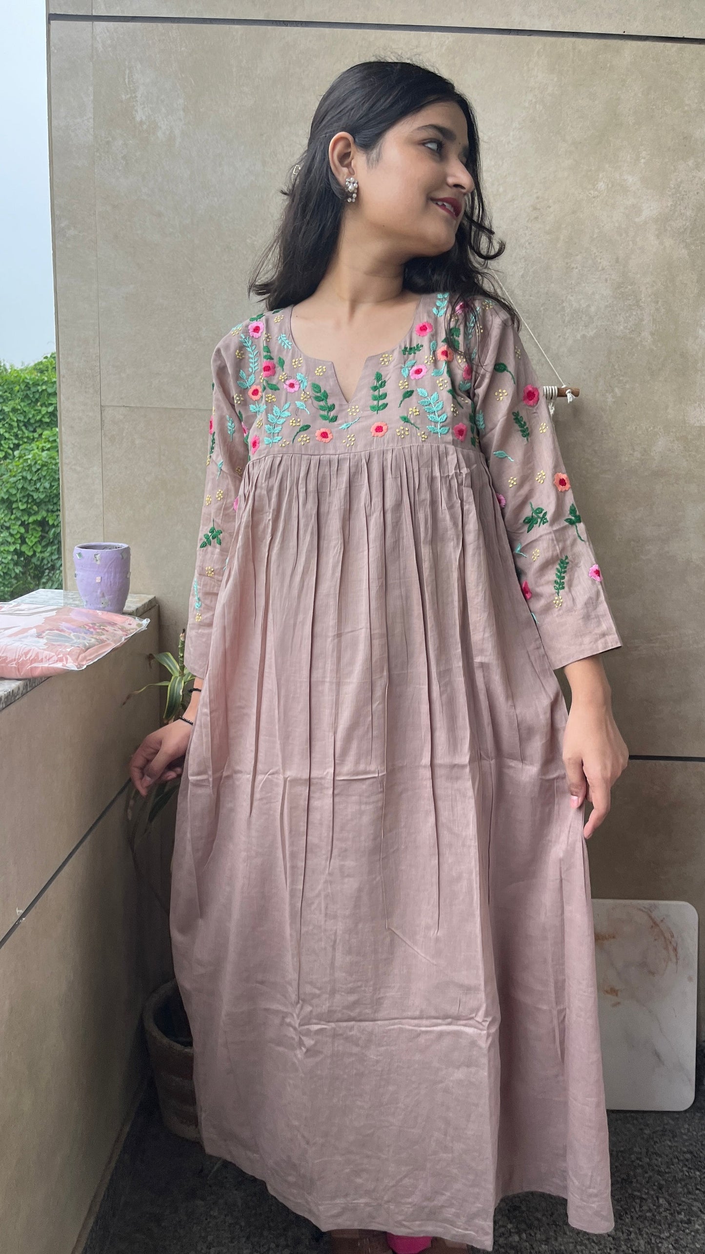 Pure Mul Cotton Dress With Pants - CHIKU