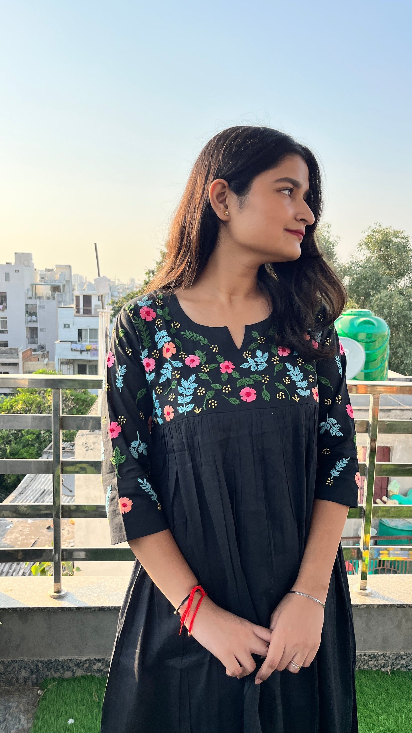 Pure Mul Cotton Dress With Pants - BLACK