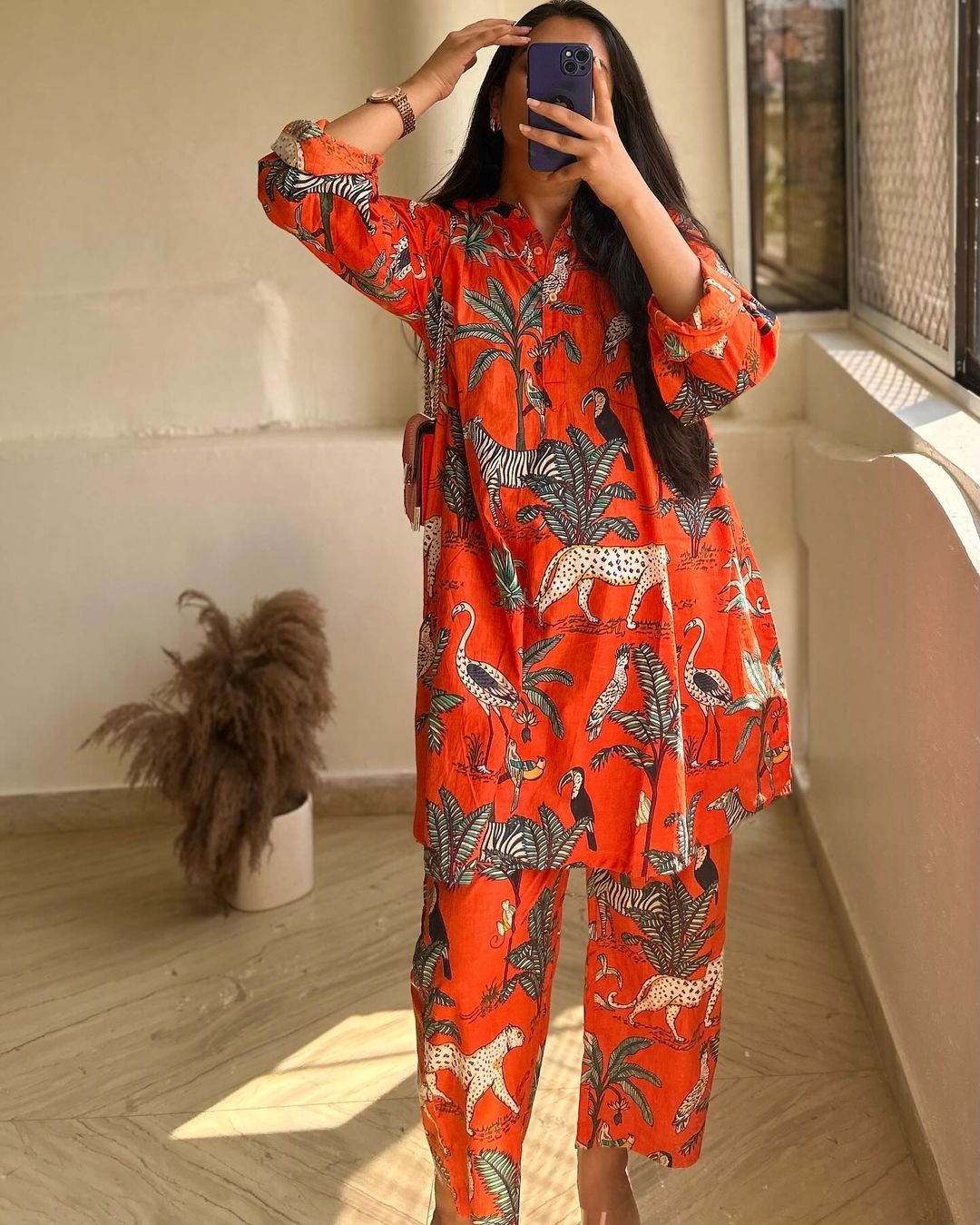 Animal Garden printed pure cotton coord set - orange
