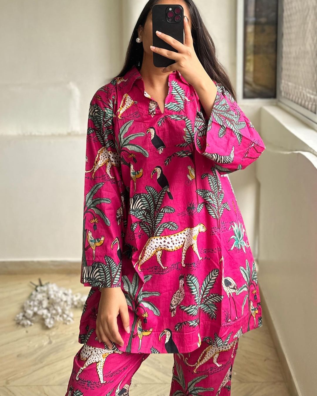 Animal Garden printed pure cotton coord set - Pink