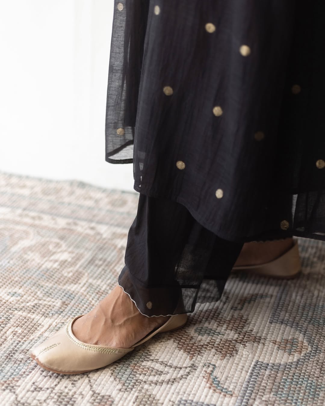 Black Silver Woven Dots Kurta Set