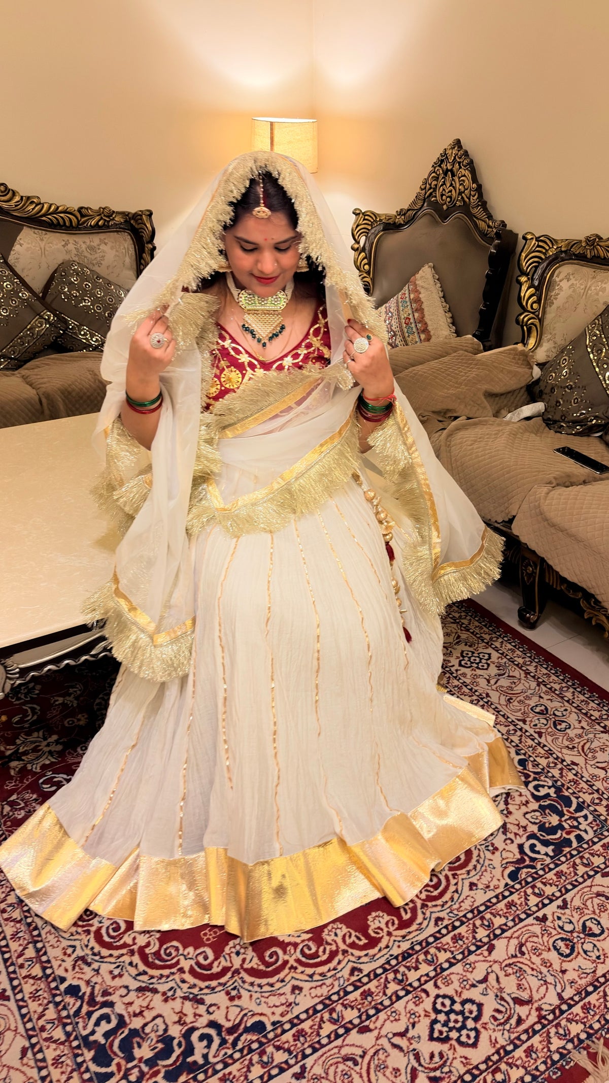Pure Silk Aangi Blouse with Mul Chanderi Silk Lehenga & Organza Dupatta – Gulnaar Royale