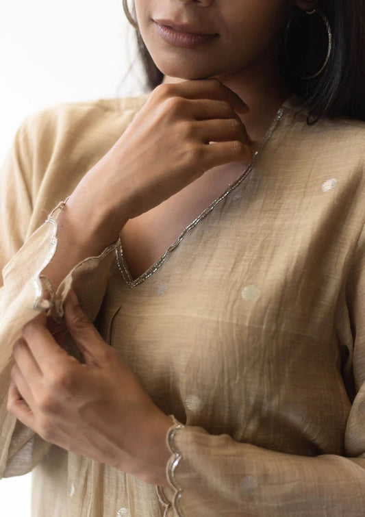 Hazel Silver Woven Dots 3 Piece Kurta Set