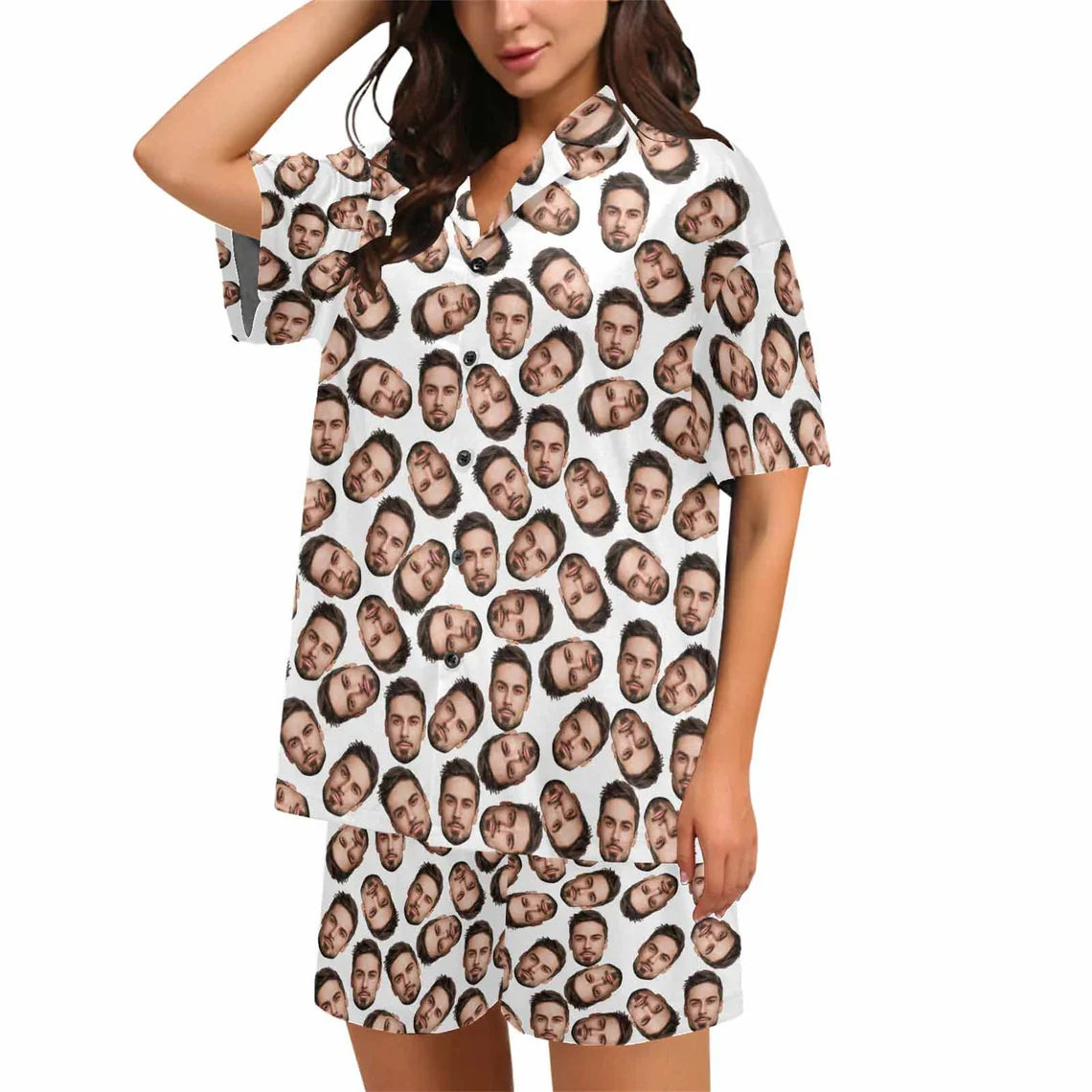 Custom Photo face shorts set with button down shirt