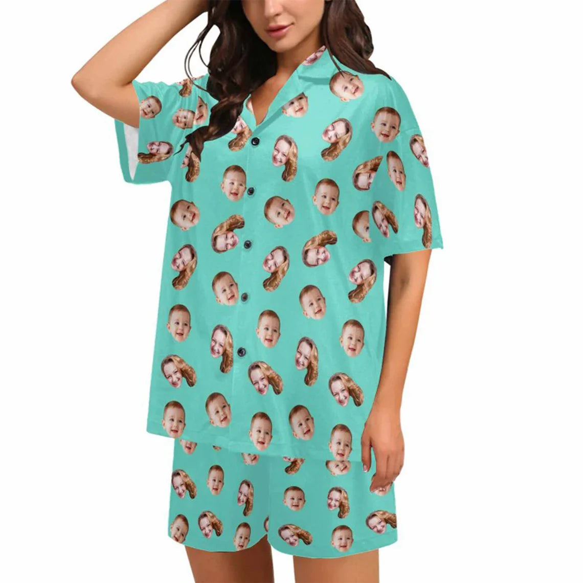Custom Photo face shorts set with button down shirt