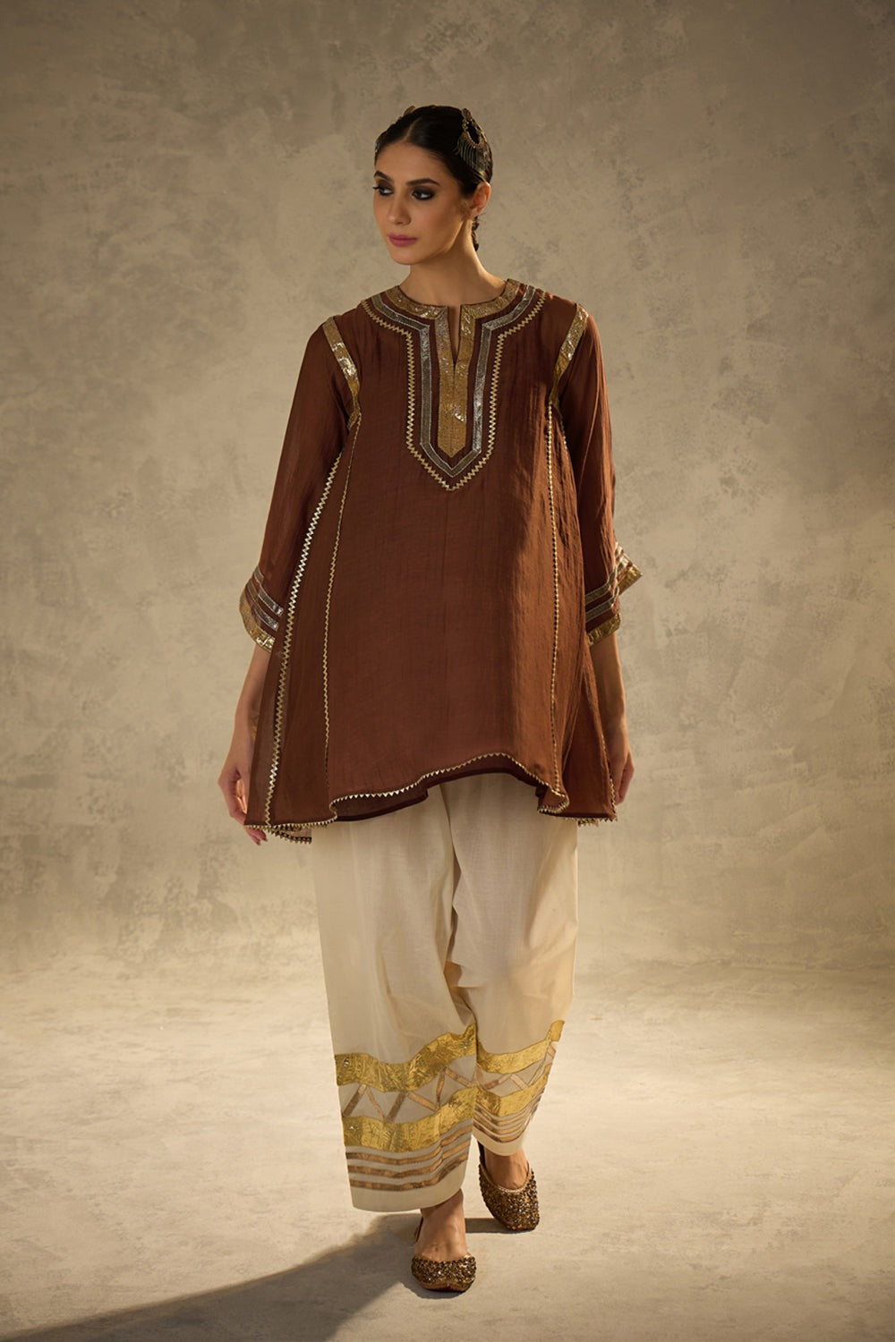 Gota Set and Farsi Salwar -Brown