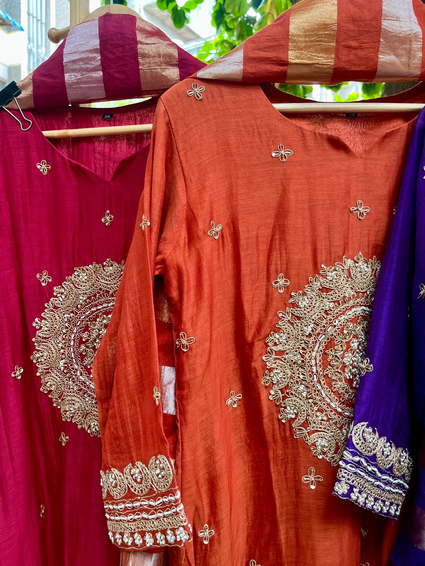 Khwab Premium Mul Chanderi Suit - RUST ORGANGE