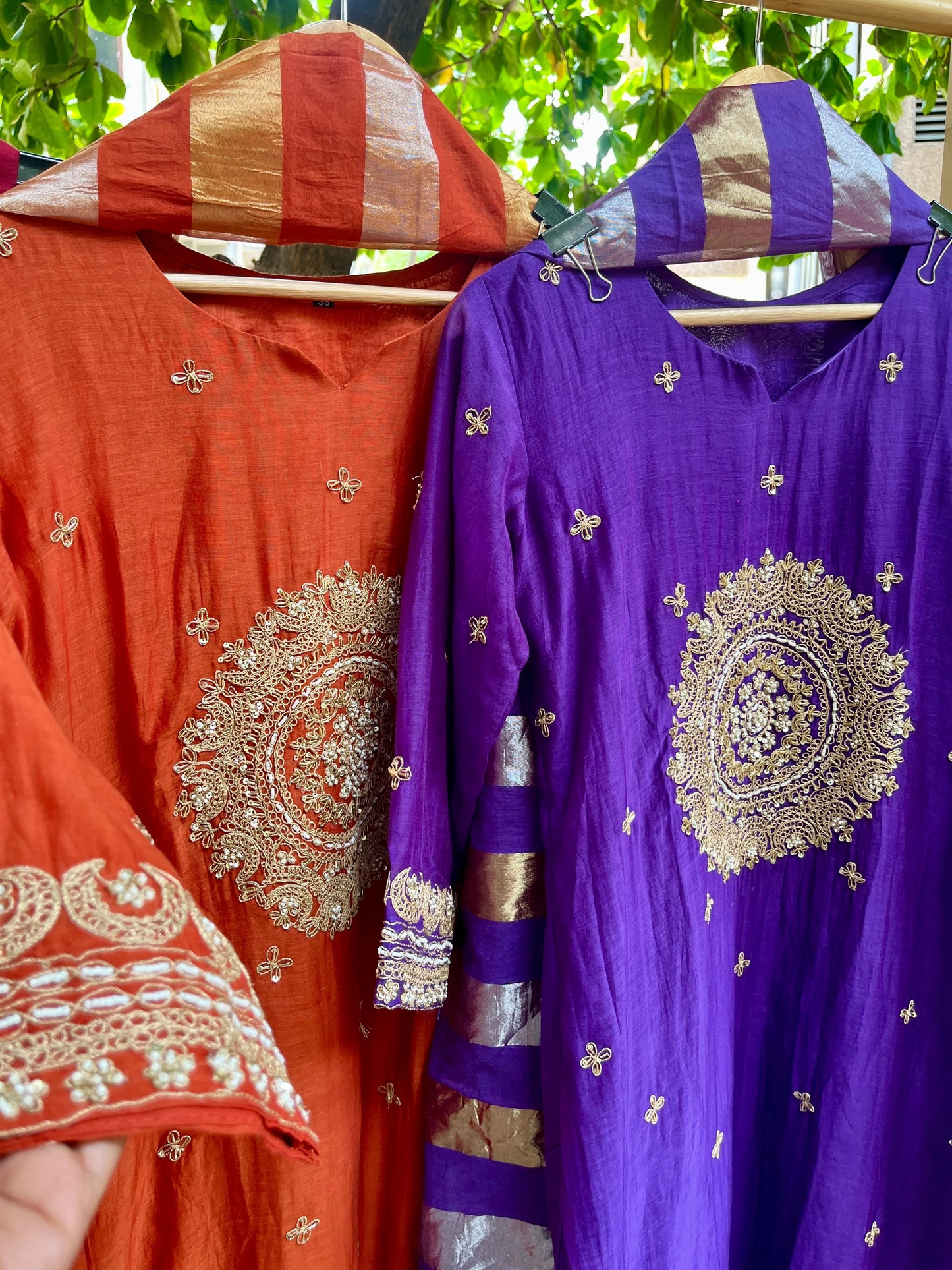 Khwab Premium Mul Chanderi Suit - RUST ORGANGE