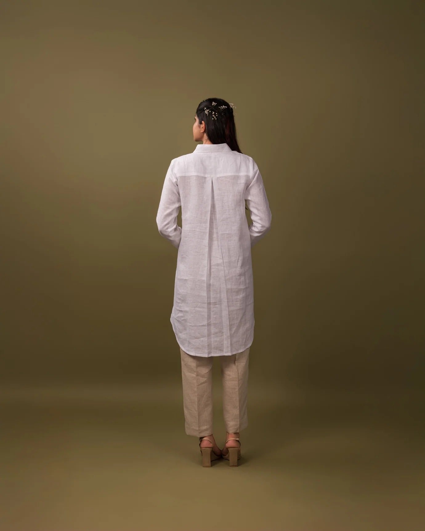 100% Linen Avian Shirt Dress and Pant - White