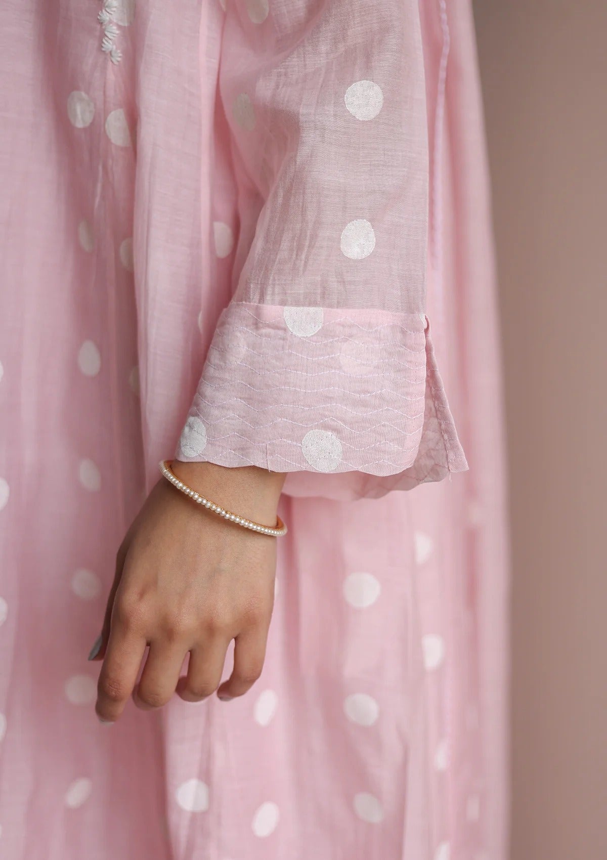 Pure Mul Chanderi Blush Polka Dots Kurta Set