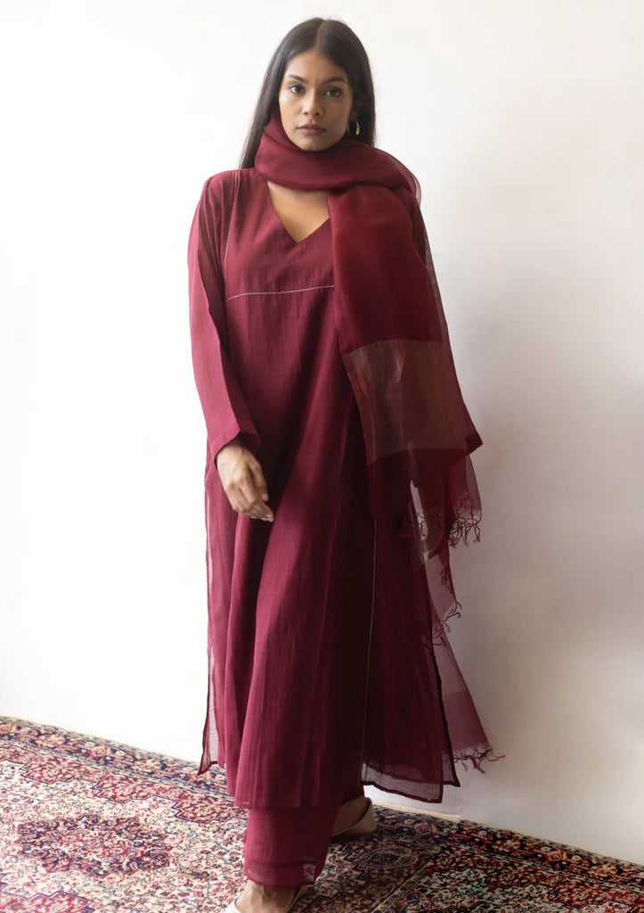 Burgundy Basic 3 Piece Kurta Set