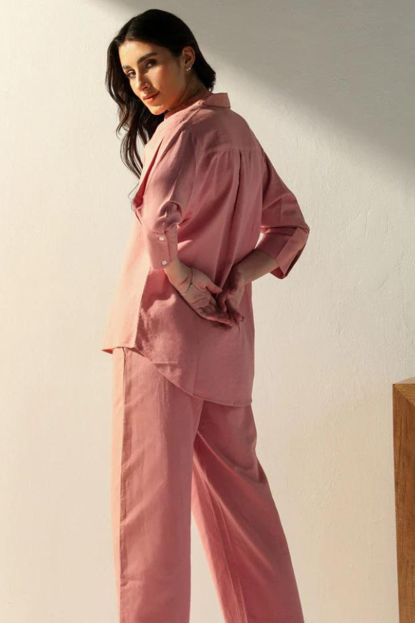 Rose Airy Linen Chic Sleeve Cord-Set