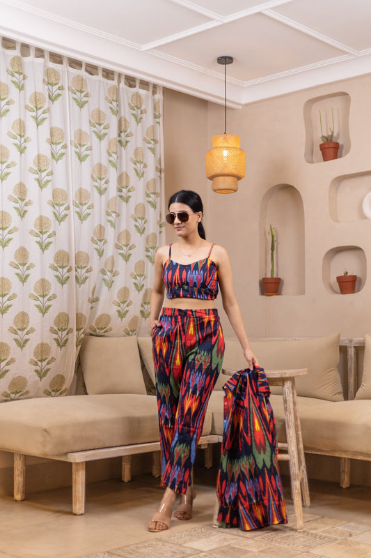 100% pure cotton 3 piece Ikkat Vacat Cordset
