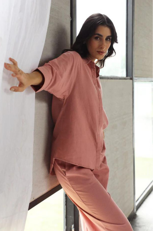 Rose Airy Linen Chic Sleeve Cord-Set