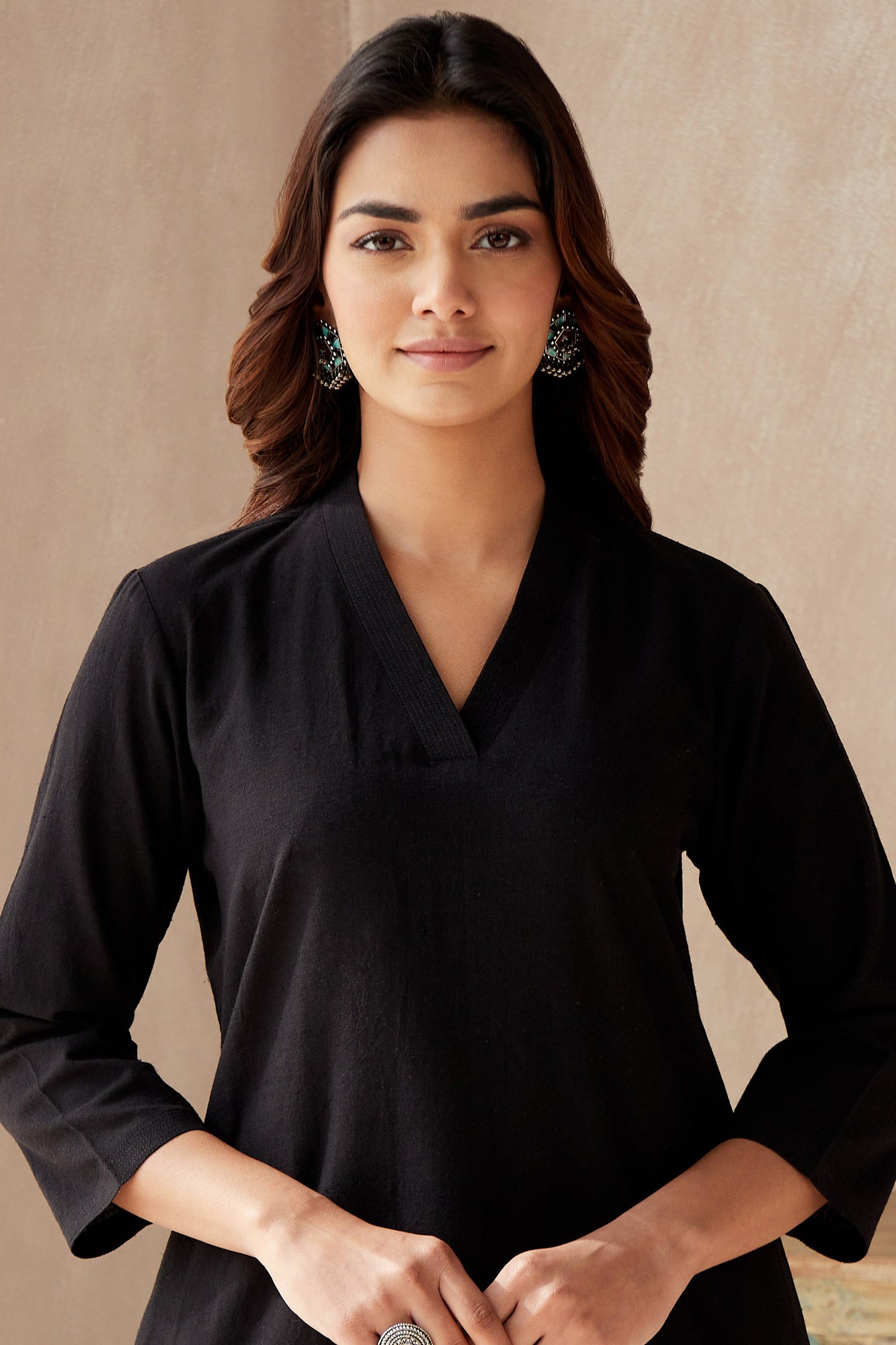 Office Wear Airy Linen Black Kurta pant set