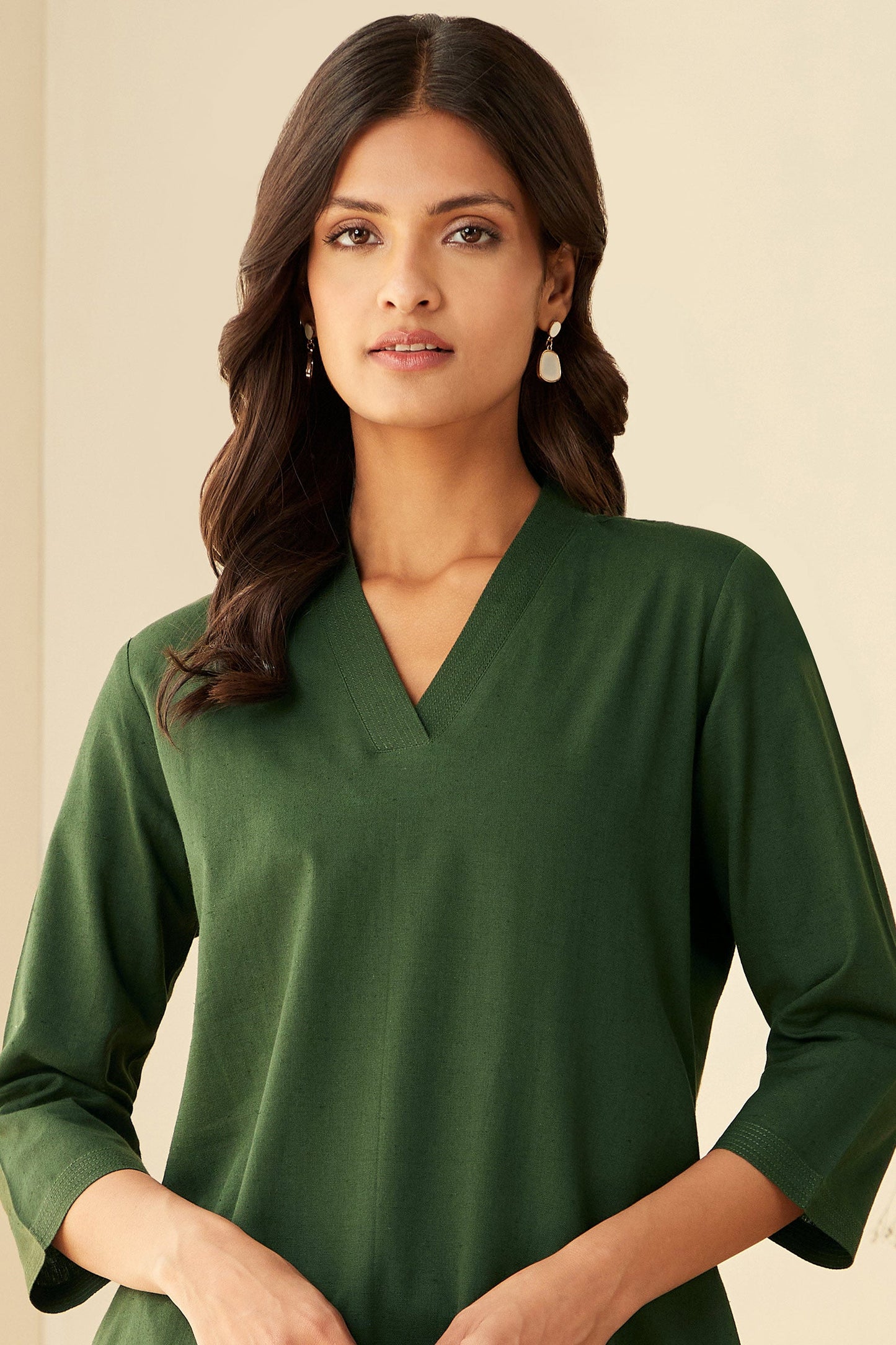 Office Wear Airy Linen Green Kurta pant set