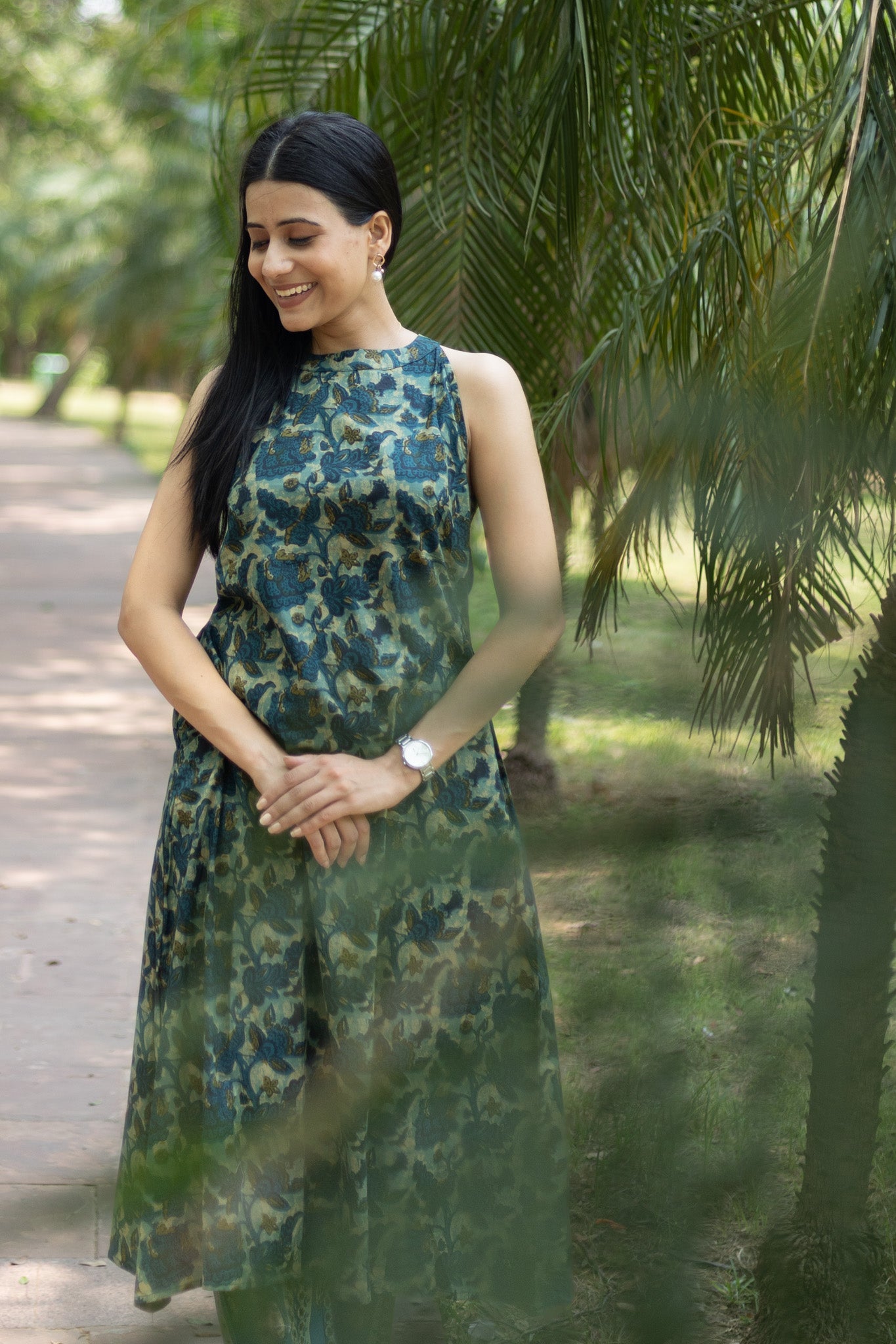 100% pure cotton Leafy Blossom Pure Cotton Halter Neck Set