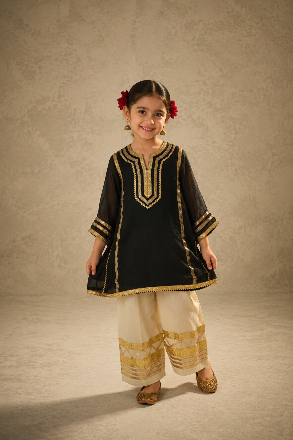 Black Soft Chanderi Silk Girls kurta and Farsi Salwar- Noor Collection