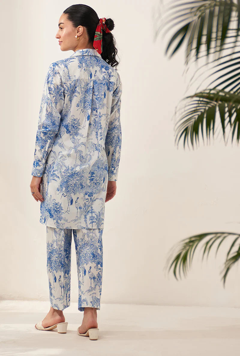 BLUE TROPICAL HIGH LOW LOVEBIRDS CO-ORD SET