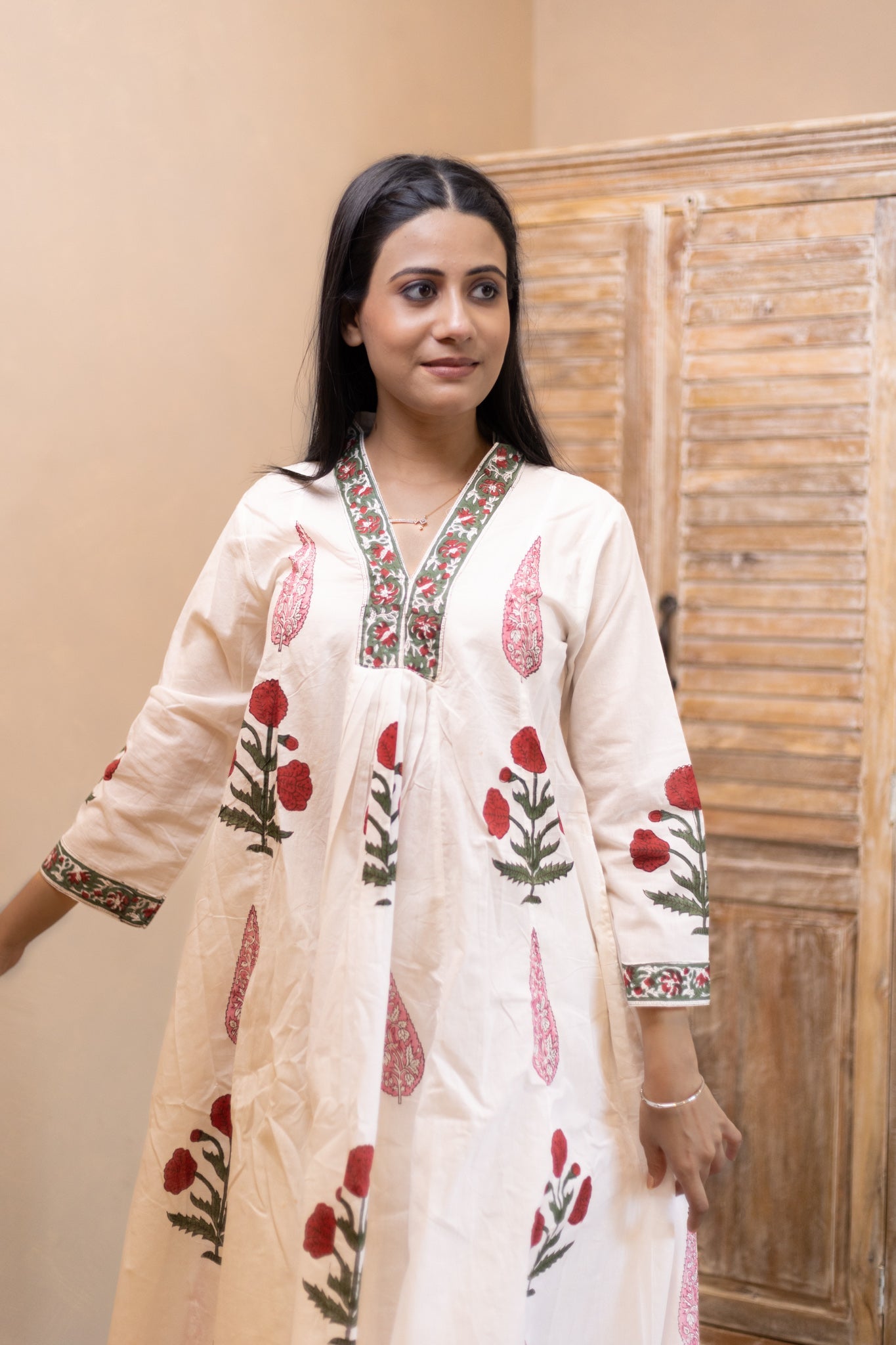 100% Cotton Hand Block Printed Sundress -Rose