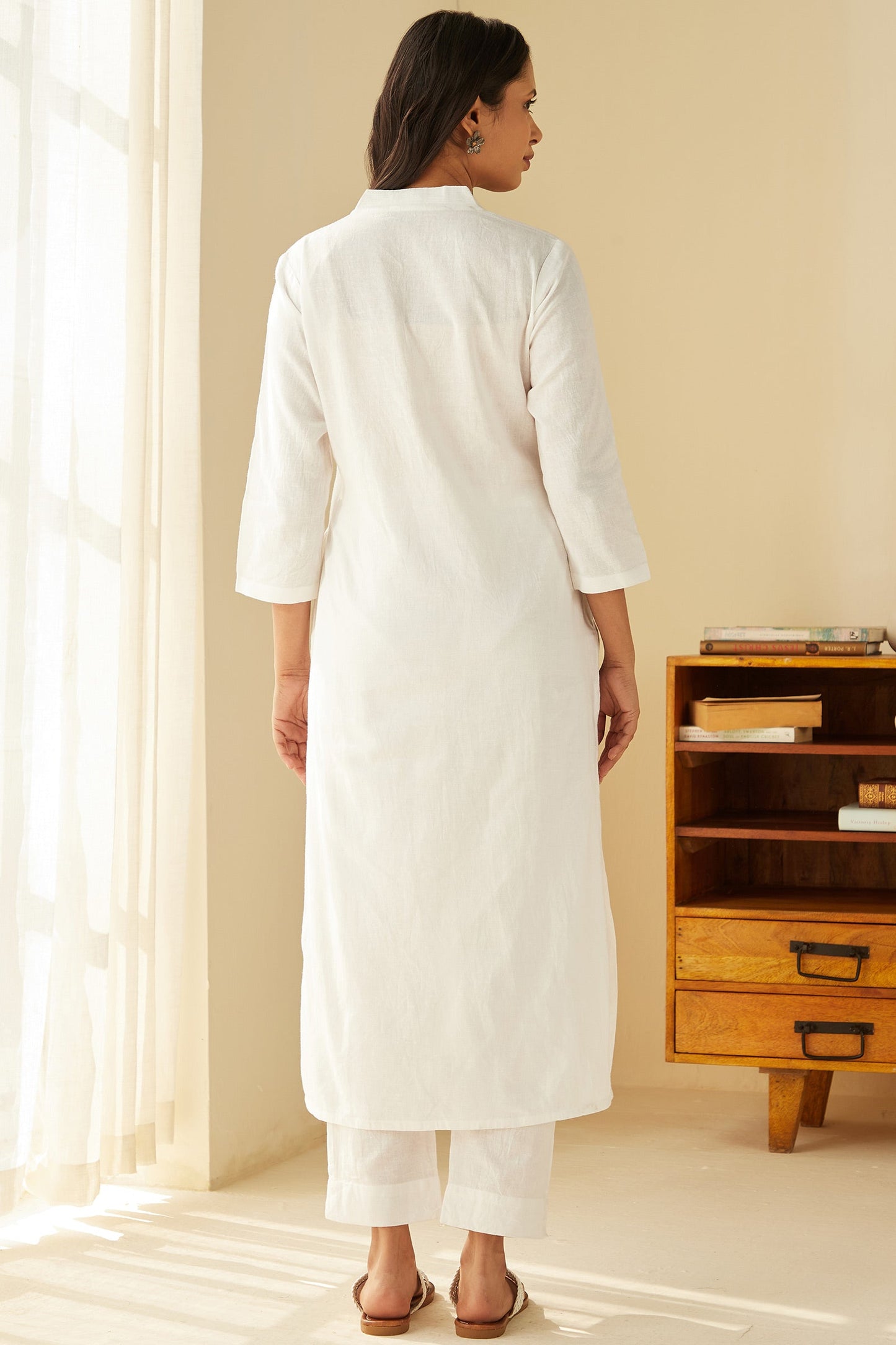 Office Wear Airy Linen White Kurta pant set