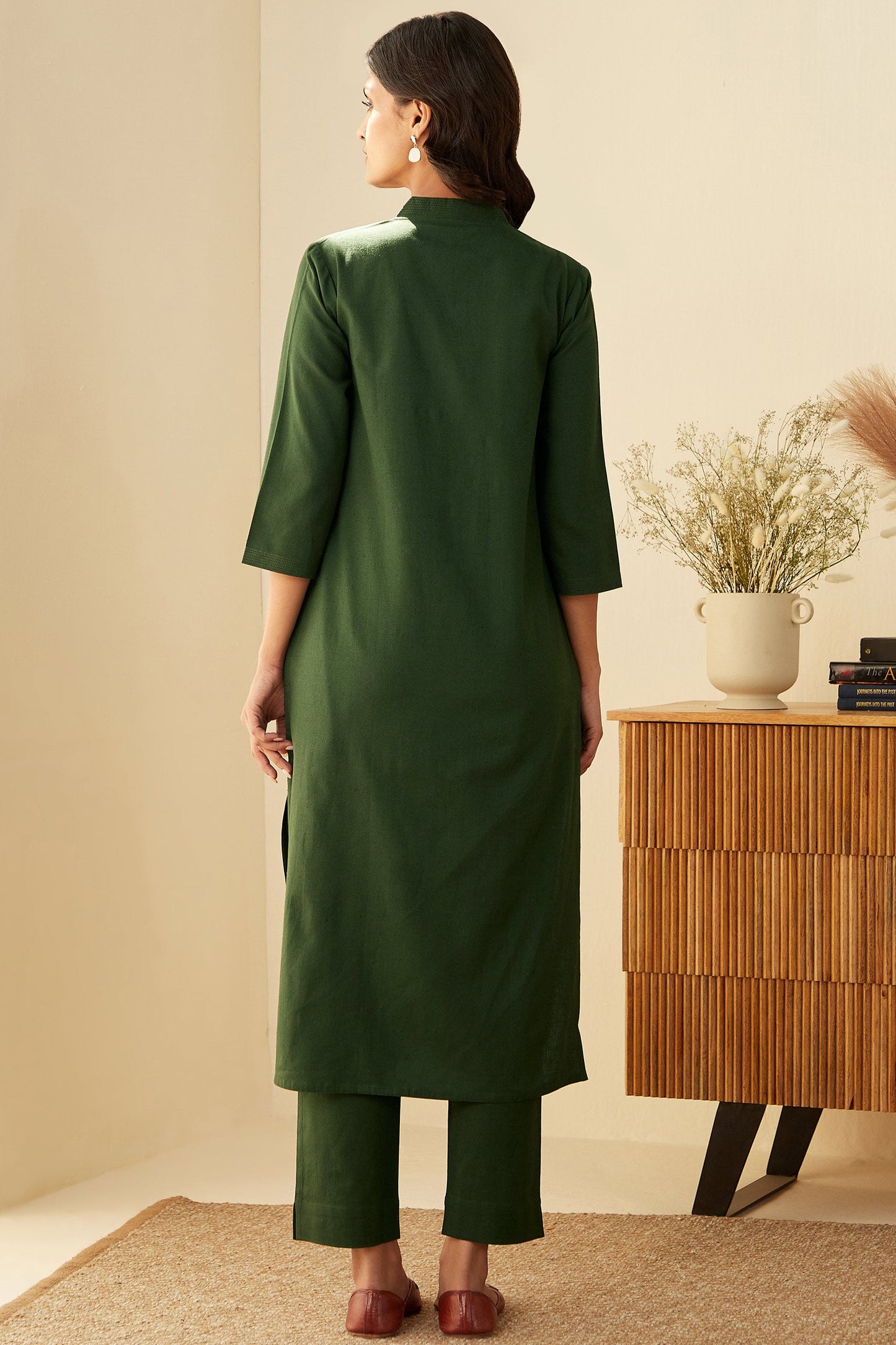 Office Wear Airy Linen Green Kurta pant set