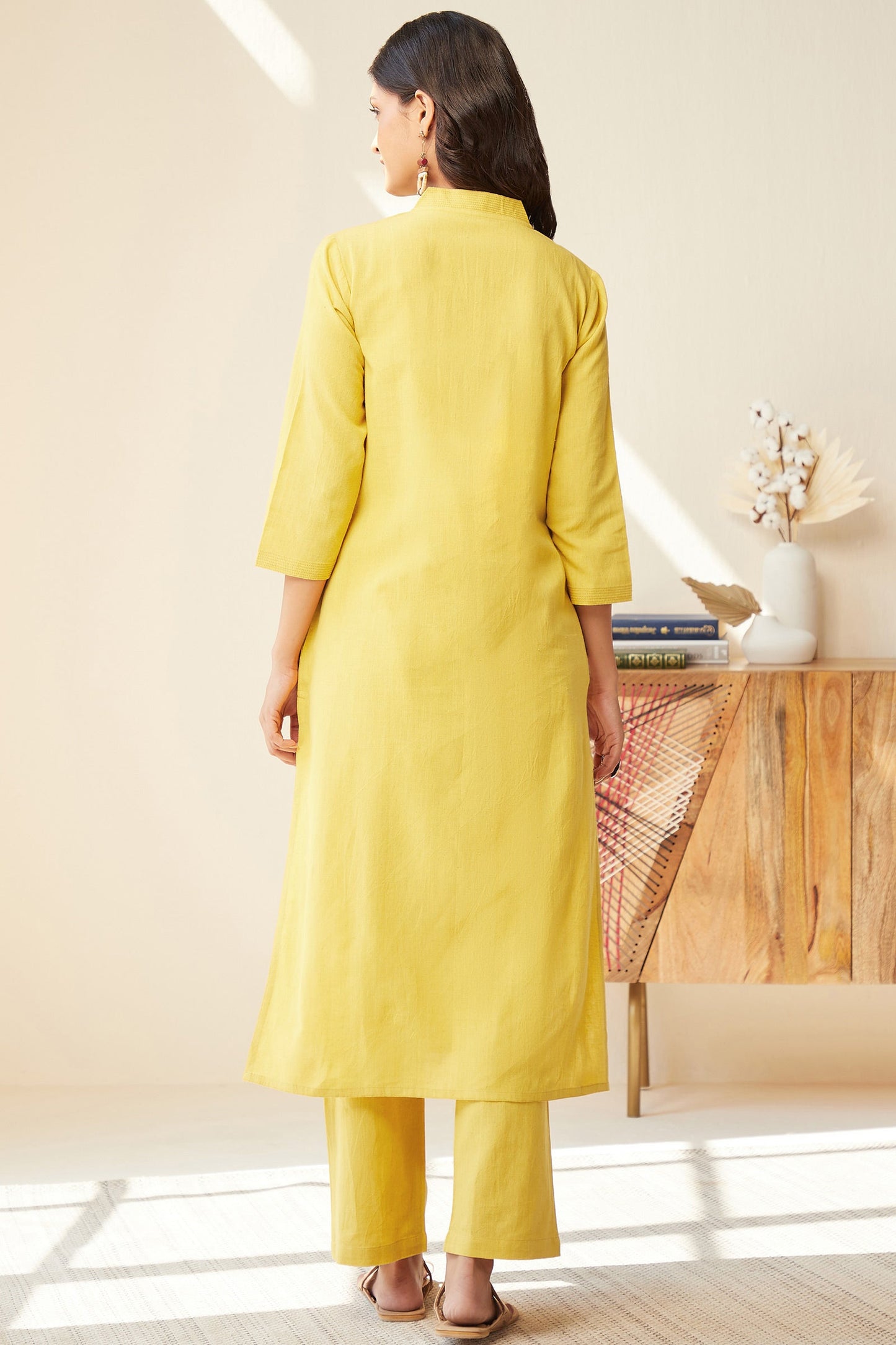 Office Wear Airy Linen Lemon yellow Kurta pant set