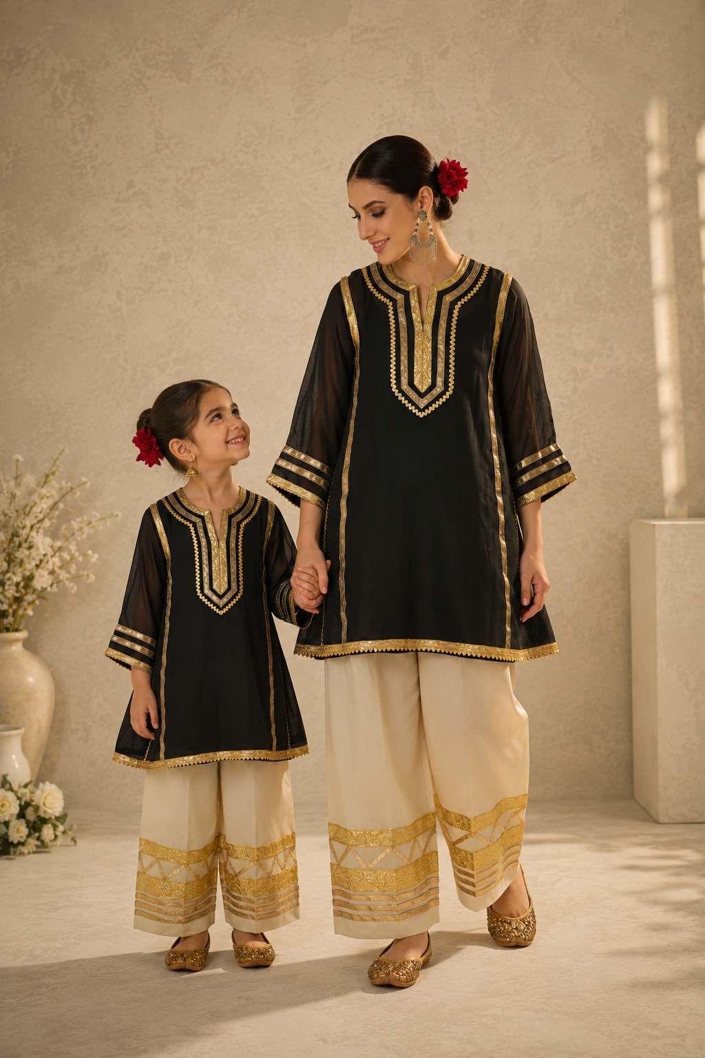 Black Soft Chanderi Silk Girls kurta and Farsi Salwar- Noor Collection