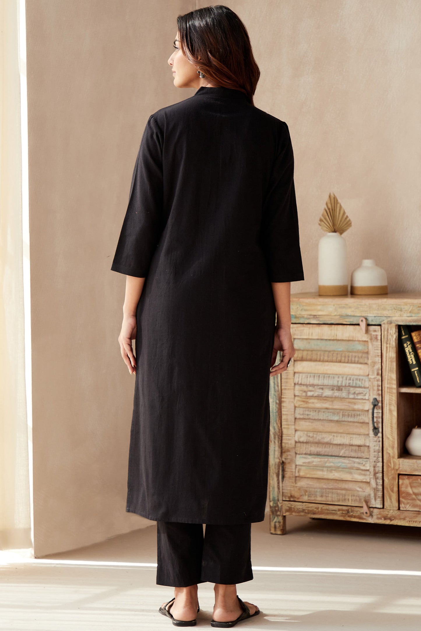 Office Wear Airy Linen Black Kurta pant set