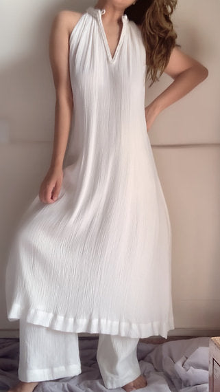 The Mira Set : White Long Kurta and pant