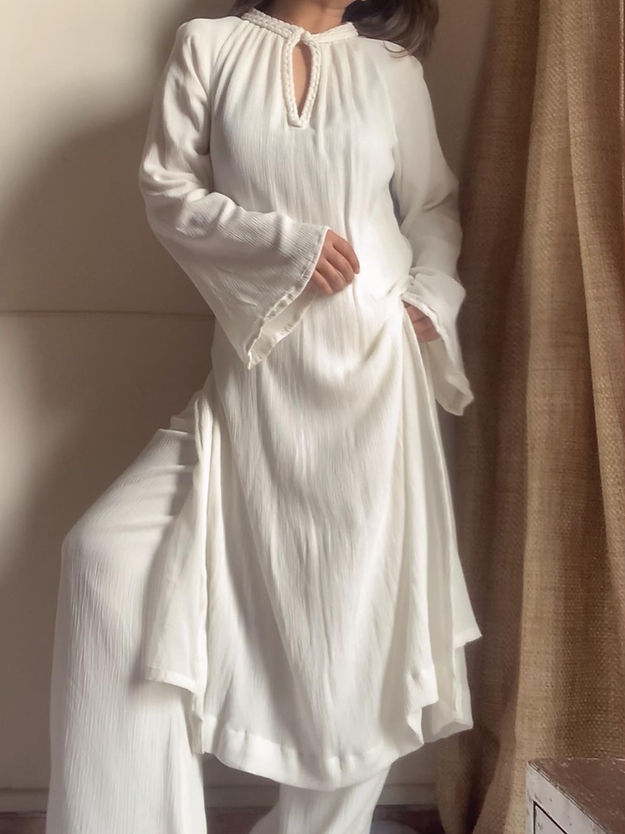 The Mira Set : WHITE Long Kurta and pant