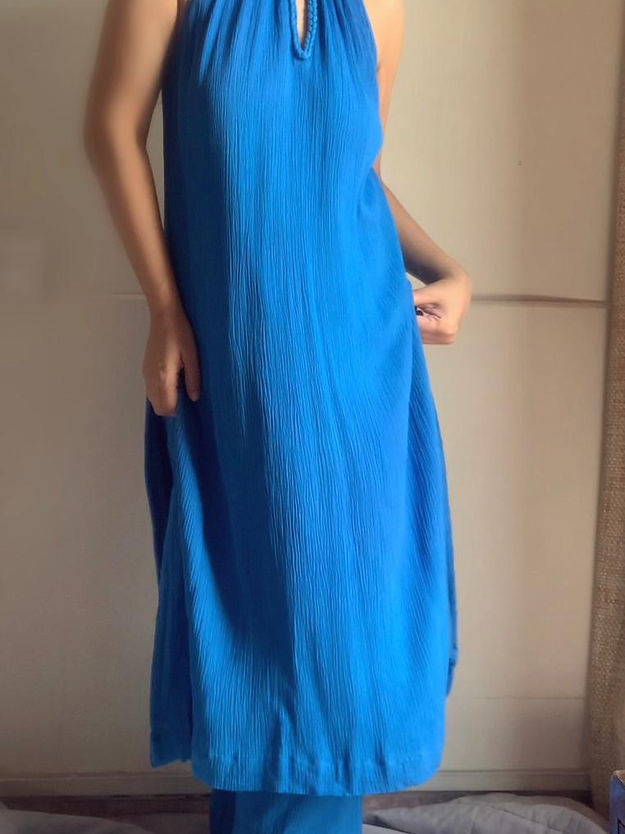 The Mira Set : Cobalt Blue Long Kurta and pant Organic Cotton Coord Set