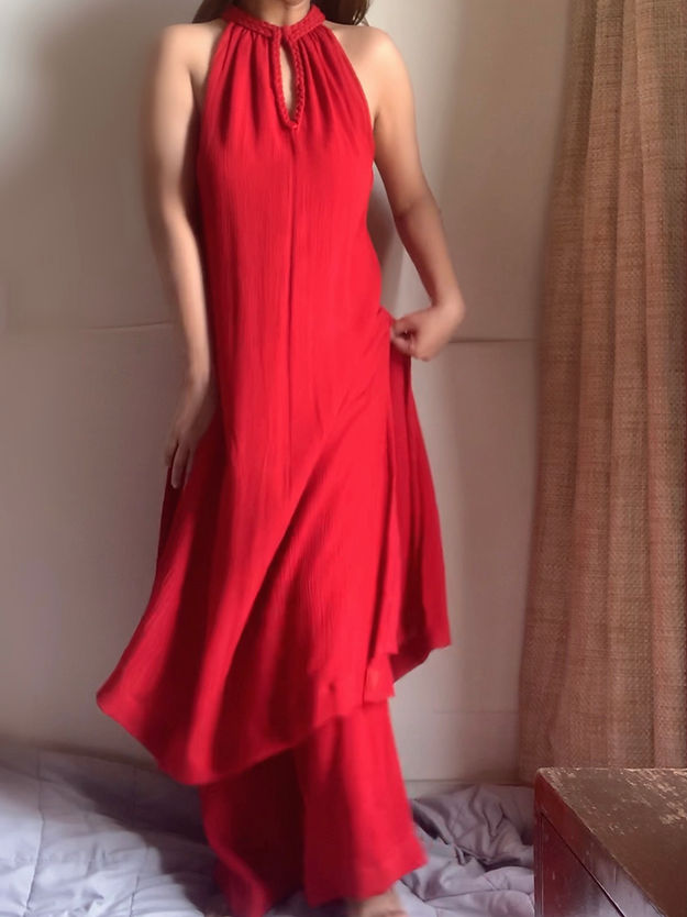 The Mira Set : Red Long Kurta and pant Organic Cotton Coord Set