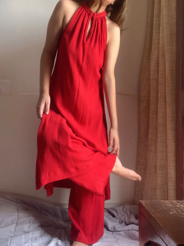 The Mira Set : Red Long Kurta and pant Organic Cotton Coord Set