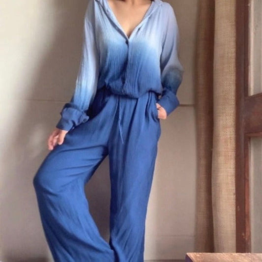 Organic Cotton Blue Ombré Sand  Set - Lounge Wear Airport Coord Set