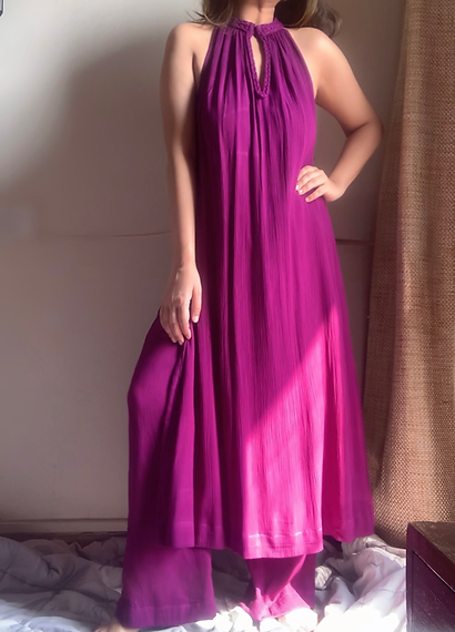 The Mira Set : Purple Long Kurta and pant Organic Cotton Coord Set