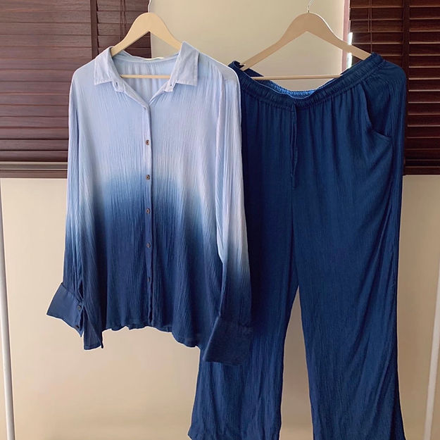 Organic Cotton Blue Ombré Sand  Set - Lounge Wear Airport Coord Set