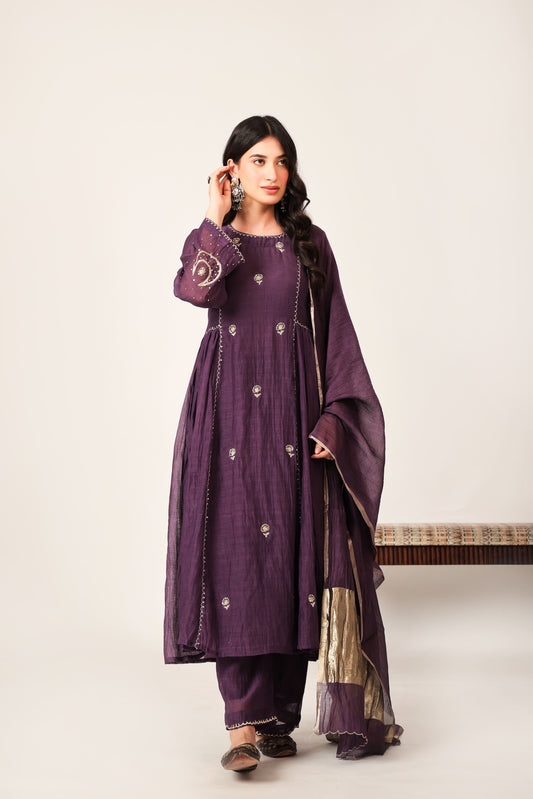 Mulchanderi Chand Kali Suit - Purple
