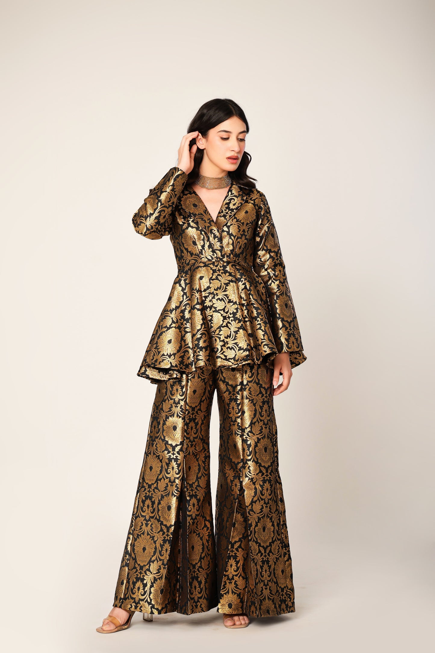 Knight Banarasi Brocade Kimono Peplum Set