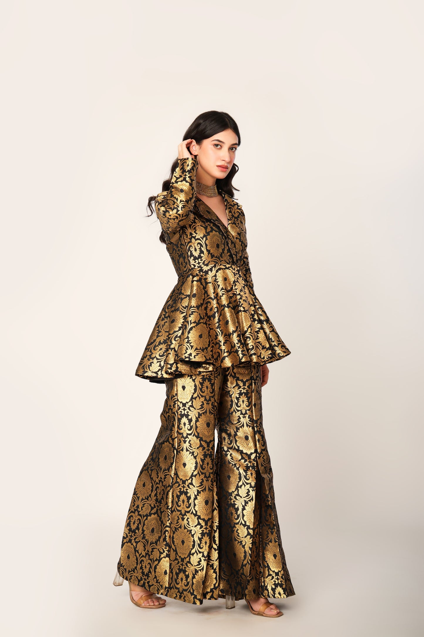 Knight Banarasi Brocade Kimono Peplum Set