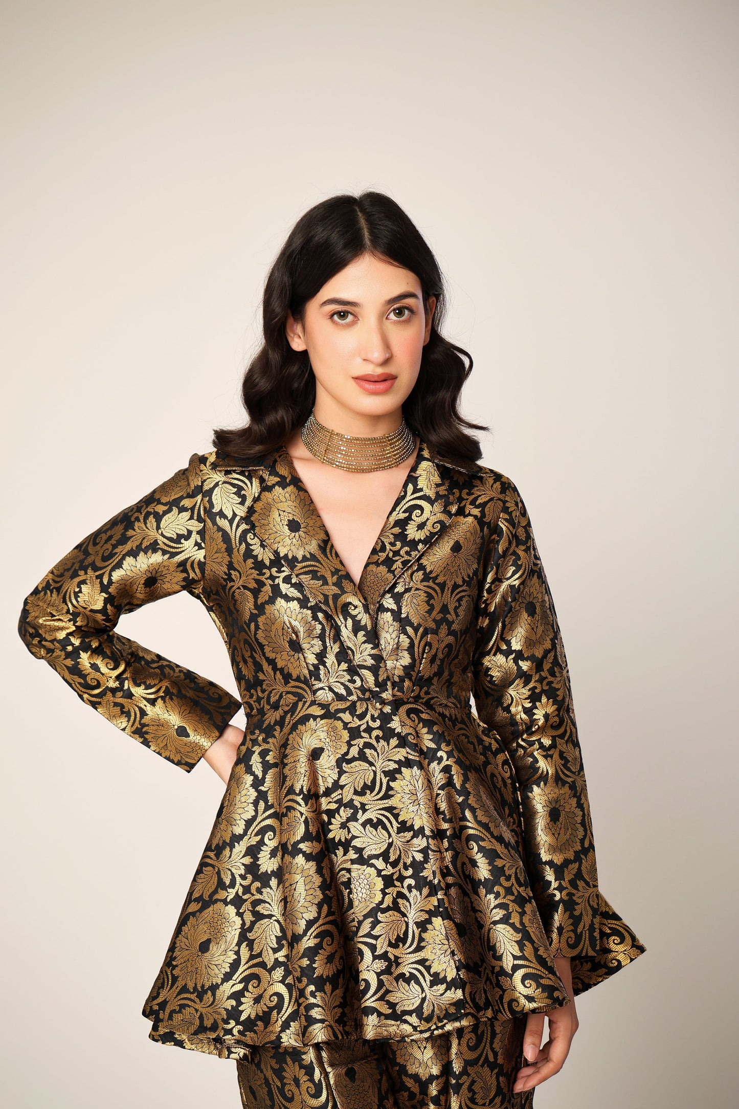 Knight Banarasi Brocade Kimono Peplum Set