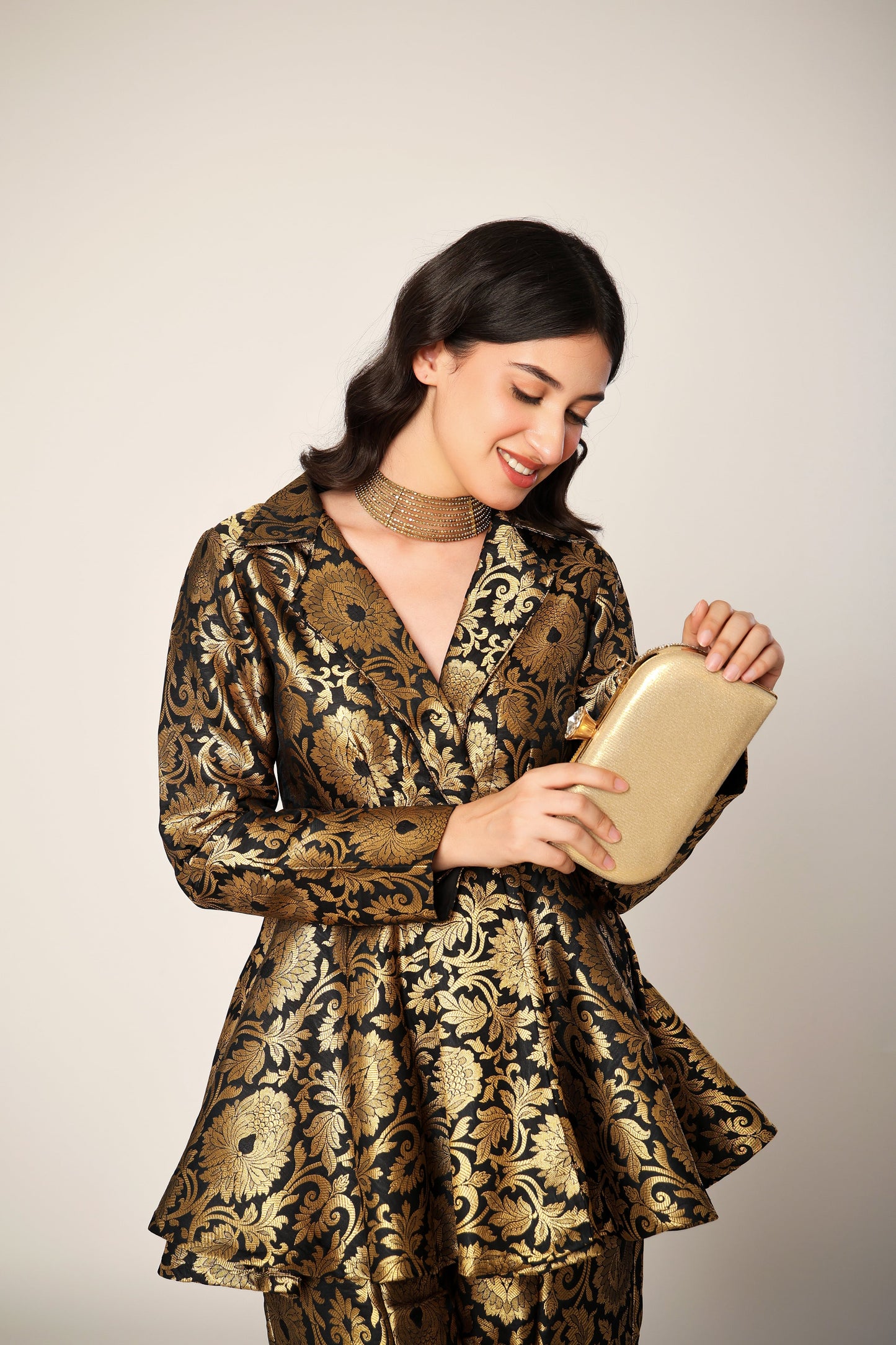 Knight Banarasi Brocade Kimono Peplum Set