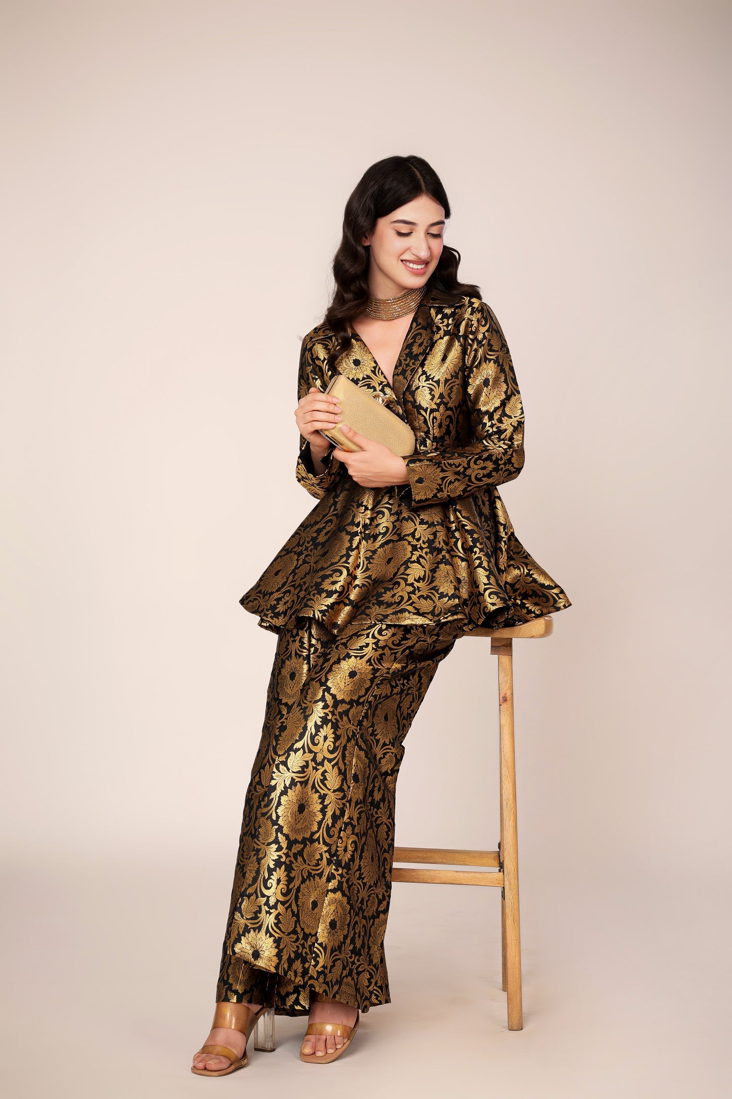 Knight Banarasi Brocade Kimono Peplum Set