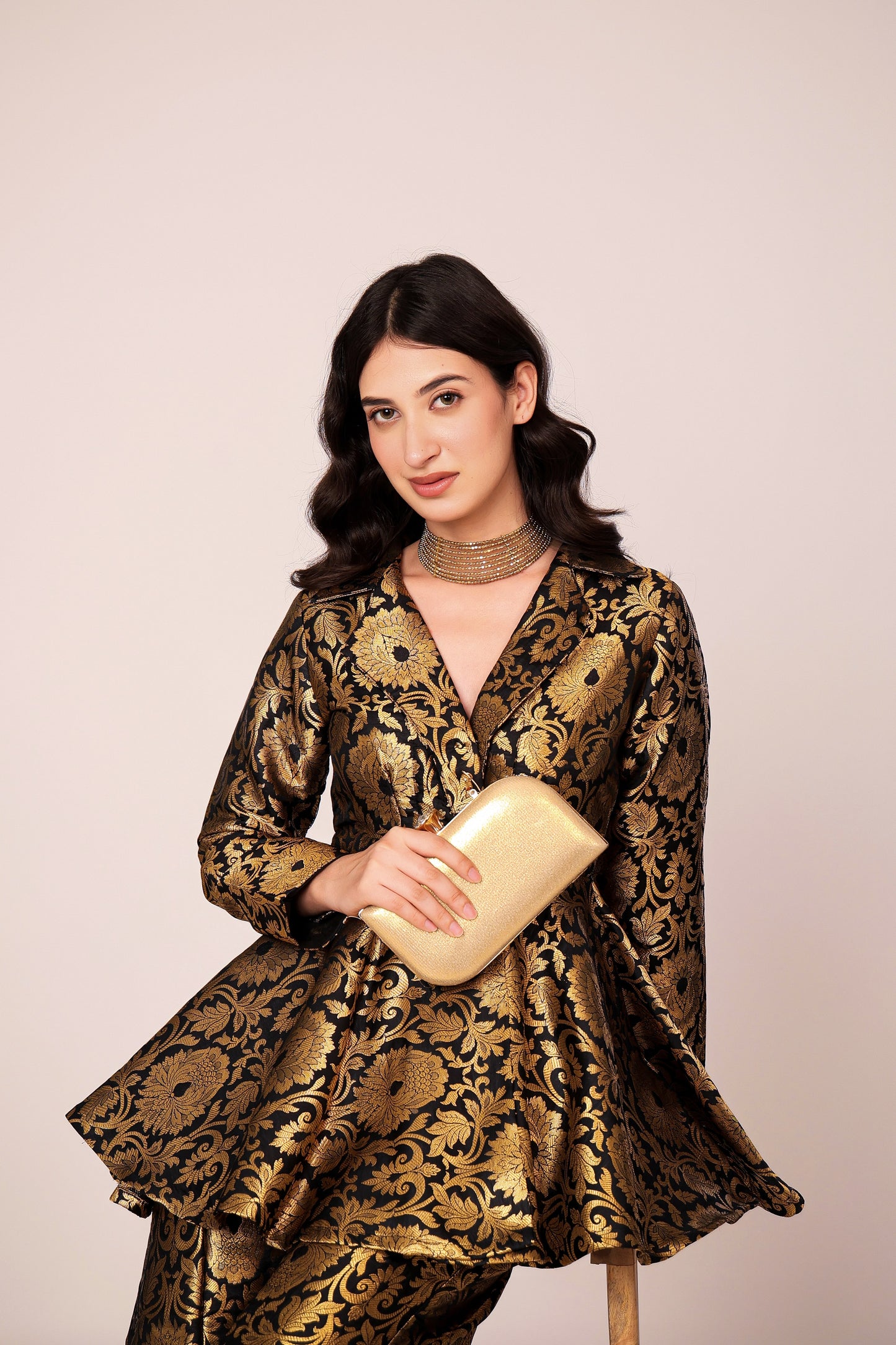 Knight Banarasi Brocade Kimono Peplum Set