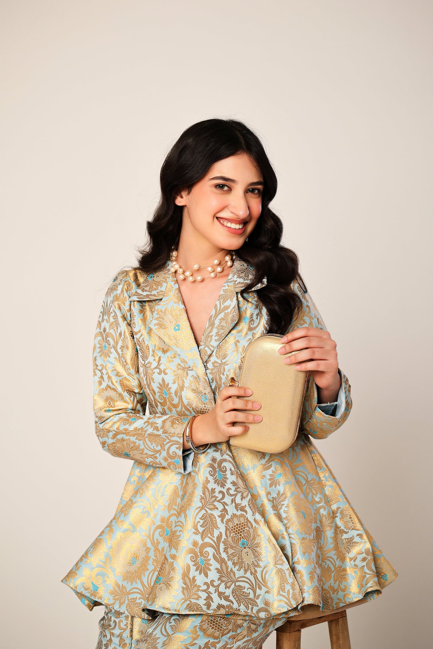 Skylar Banarasi Brocade Kimono Peplum Set
