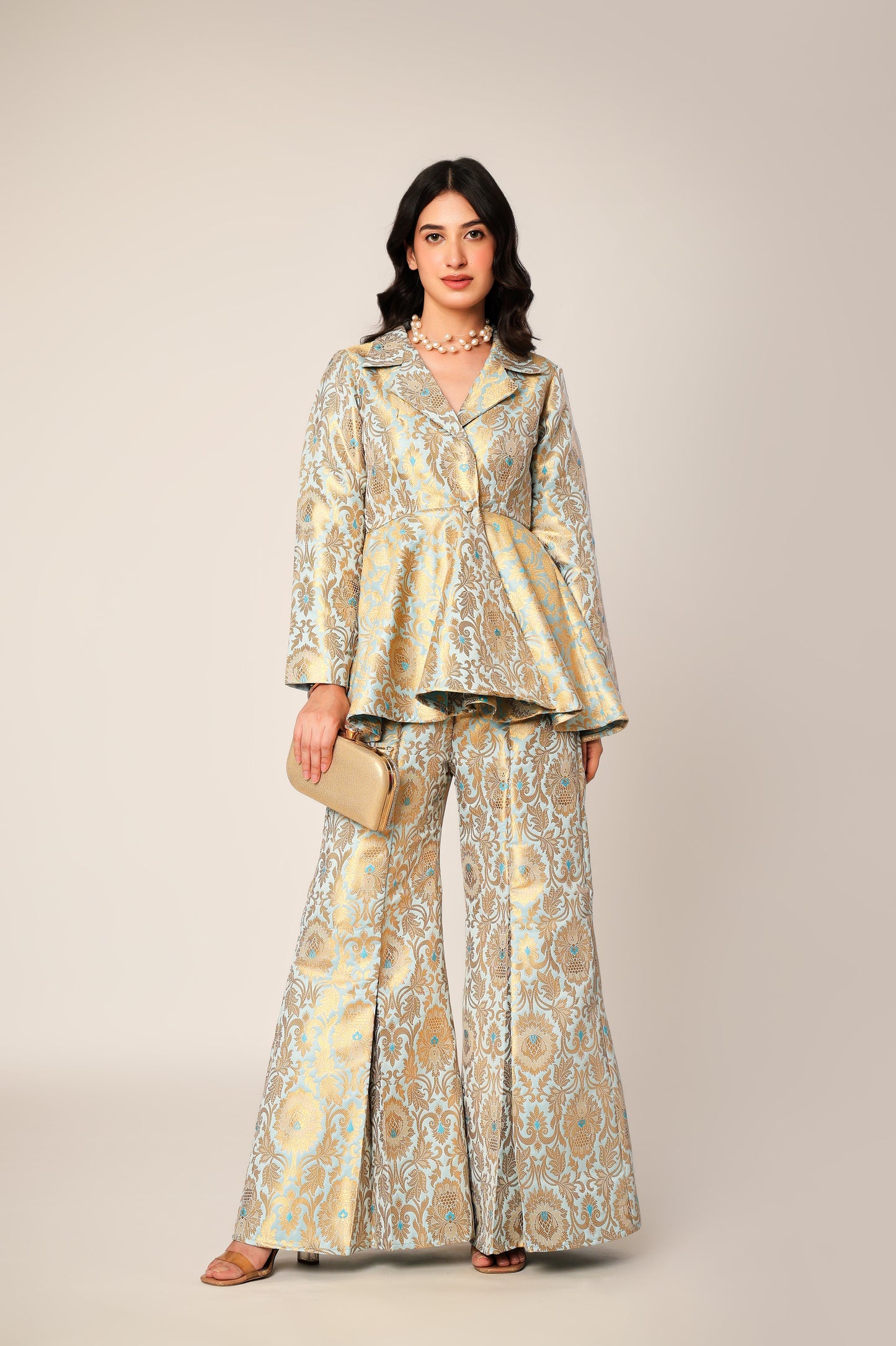 Skylar Banarasi Brocade Kimono Peplum Set