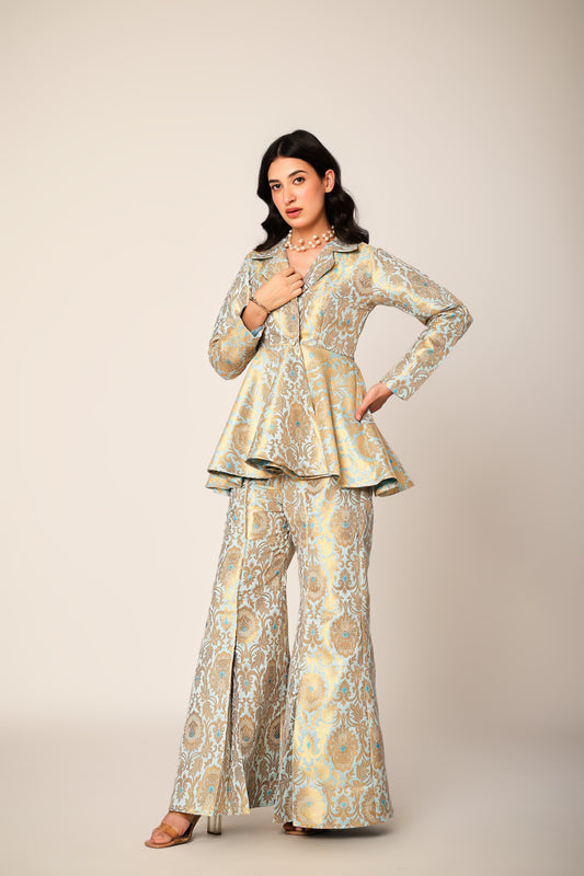 Skylar Banarasi Brocade Kimono Peplum Set