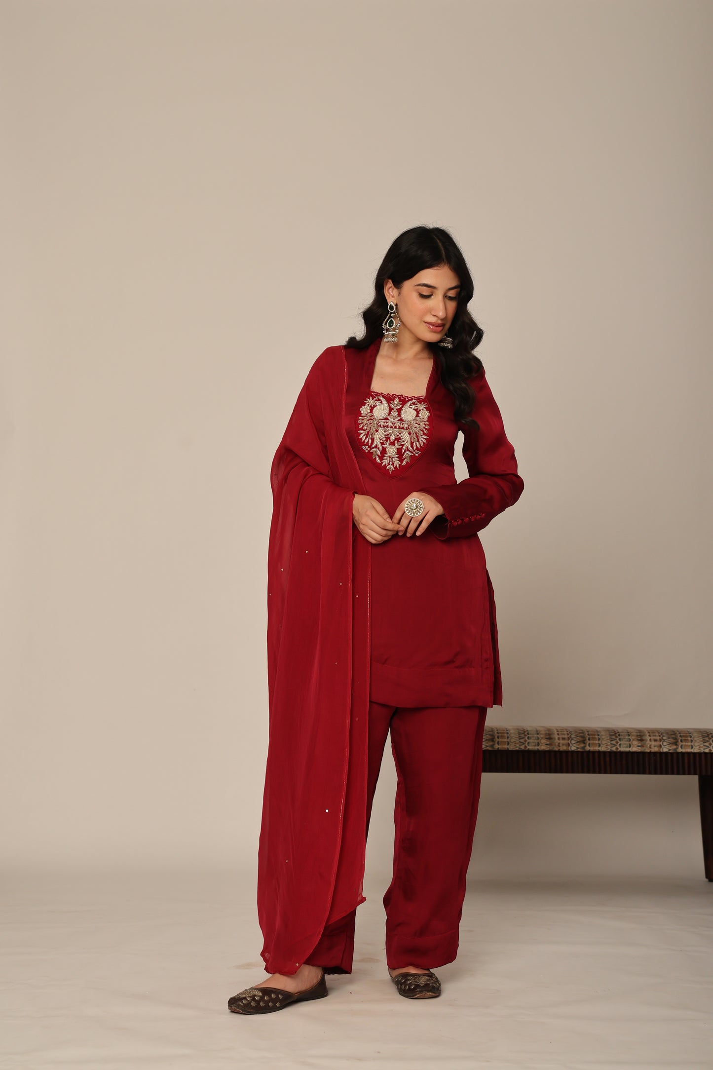 cherry Silk Organza Farshi Salwar Suit Set