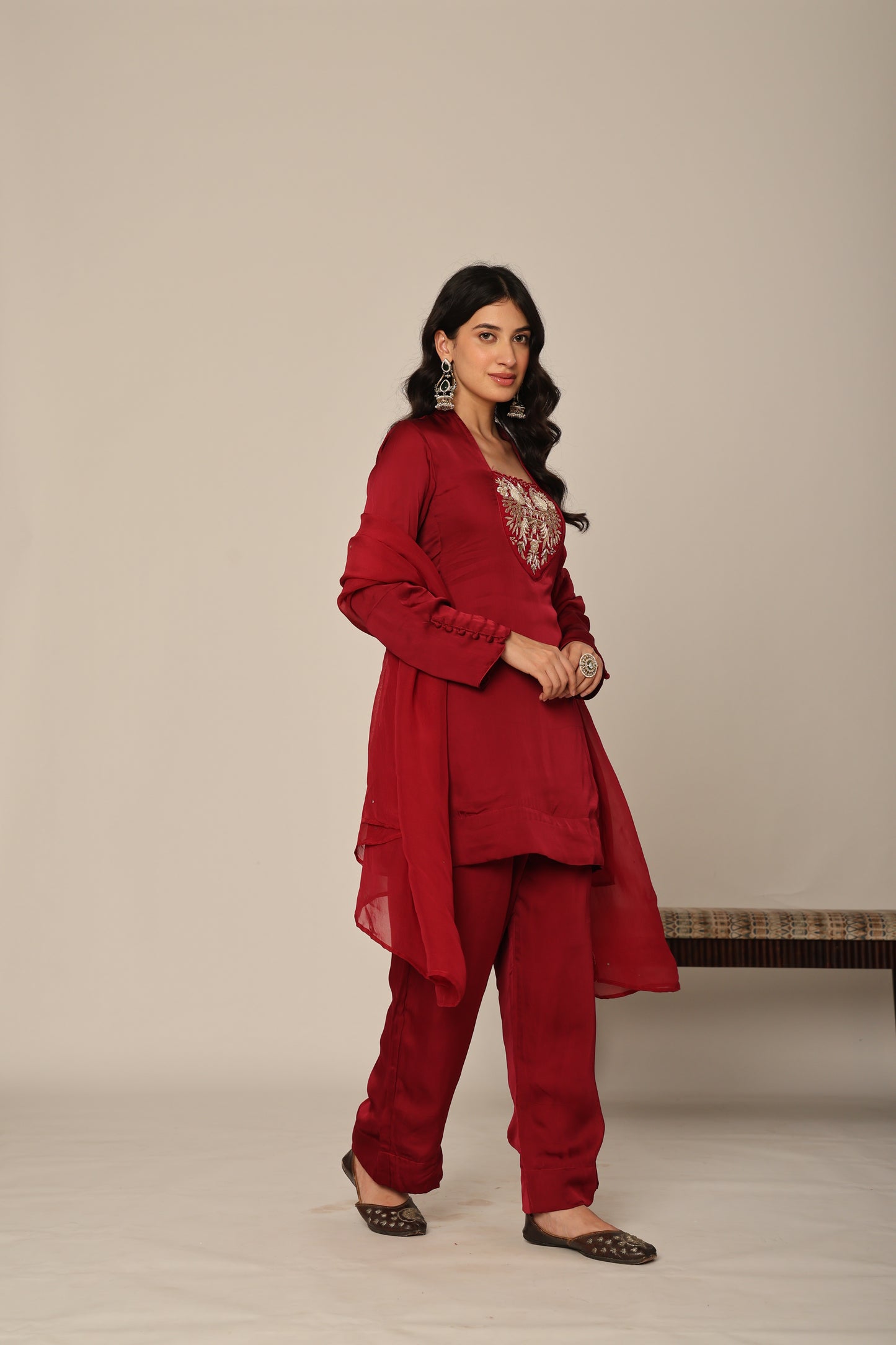 cherry Silk Organza Farshi Salwar Suit Set