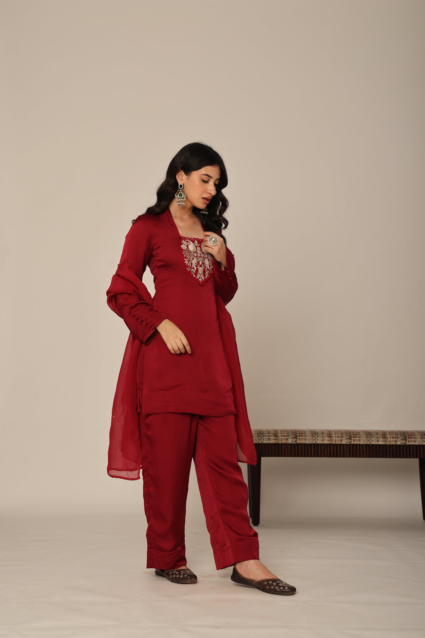cherry Silk Organza Farshi Salwar Suit Set